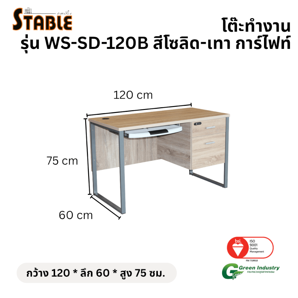 โต๊ะคอมพิวเตอร์ STABLE รุ่น WS-SD-120B 120 ซม. สีโซลิด-เทา การ์ไฟท์